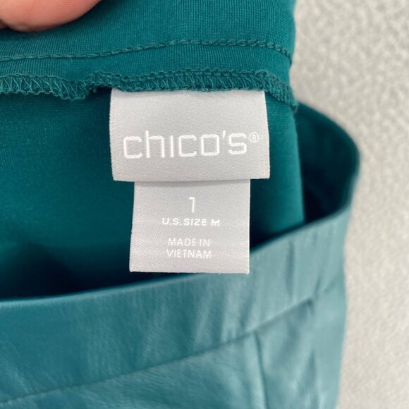 Chicos Pants Women 1 US 8 Green Faux Leather Front Ponte Legging Pull On Stretch - Picture 5 of 12